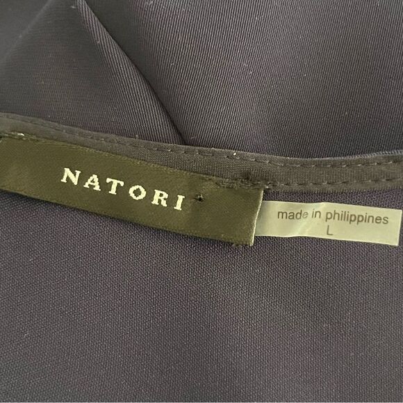 Natori Elegant Navy Blue Crepe Cape Dress Size Large Modest Classic Style - Picture 7 of 8